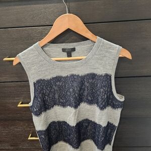J. Crew Gray Tank Top with Navy Lace Stripes